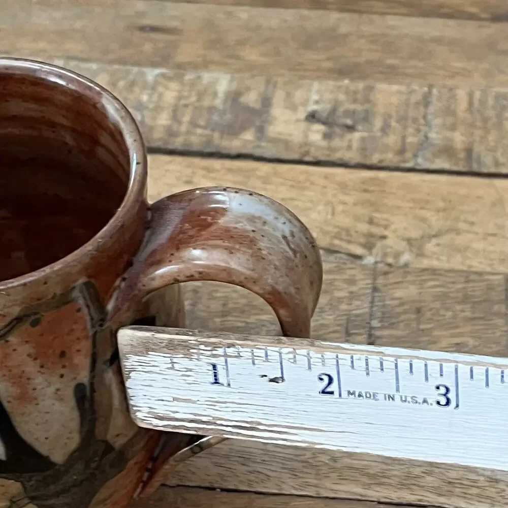 Art Studio Pottery Creamer Pitcher 4.5 in Rustic Texture Orange Tan & Blue Glaze